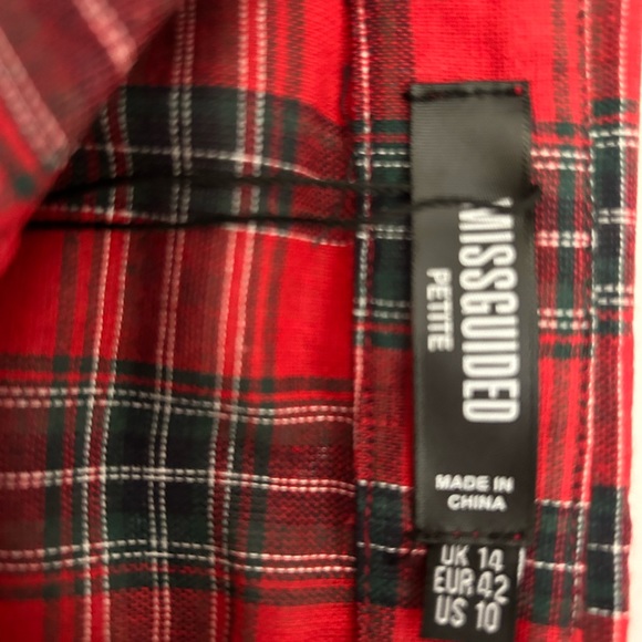 Misguided Red Plaid Petite Button down dress Size 10P - Picture 6 of 10